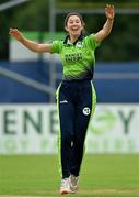 19 July 2022; Ava Canning of Ireland celebrates taking the wicket of Iram Javed of Pakistan during the Women's T20 International match between Ireland and Pakistan at Bready Cricket Club in Bready, Tyrone. Photo by Ramsey Cardy/Sportsfile