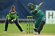 19 July 2022; Ireland wicketkeeper Mary Waldron catches a missed shot by Ayesha Naseem of Pakistan during the Women's T20 International match between Ireland and Pakistan at Bready Cricket Club in Bready, Tyrone. Photo by Ramsey Cardy/Sportsfile