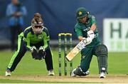 19 July 2022; Ayesha Naseem of Pakistan and Ireland wicketkeeper Mary Waldron during the Women's T20 International match between Ireland and Pakistan at Bready Cricket Club in Bready, Tyrone. Photo by Ramsey Cardy/Sportsfile
