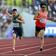 20 July 2022; Christopher O'Donnell of Ireland, left, and Fuga Sato of Japan compete in the Men's 400m Semi-final during day six of the World Athletics Championships at Hayward Field in Eugene, Oregon, USA. Photo by Sam Barnes/Sportsfile
