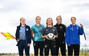 21 July 2022; Paula Brady, National Referees Committee, with football players, from left, Leah Doyle of Shelbourne, Emily Corbett of Athlone Town, Maeve Williams of Wexford Youths and Kate Mooney of DLR Waves during the #NoRefNoGame training programme at the FAI headquarters in Abbotstown, Dublin. Photo by David Fitzgerald/Sportsfile