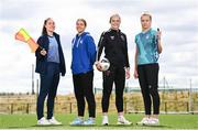 21 July 2022; Football players, from left, Leah Doyle of Shelbourne, Kate Mooney of DLR Waves, Maeve Williams of Wexford Youths and Emily Corbett of Athlone Town during the #NoRefNoGame training programme at the FAI headquarters in Abbotstown, Dublin. Photo by David Fitzgerald/Sportsfile