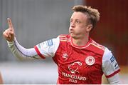 21 July 2022; Chris Forrester of St Patrick's Athletic celebrates after scoring his side's first goal during the UEFA Europa Conference League 2022/23 Second Qualifying Round First Leg match between St Patrick's Athletic and NS Mura at Richmond Park in Dublin. Photo by Stephen McCarthy/Sportsfile