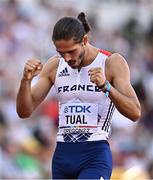 21 July 2022; Gabriel Tual of France celebrates after the Men's 800m semi-final during day seven of the World Athletics Championships at Hayward Field in Eugene, Oregon, USA. Photo by Sam Barnes/Sportsfile