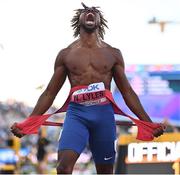 21 July 2022; Noah Lyles of USA celebrates after winning the Men's 200m final during day seven of the World Athletics Championships at Hayward Field in Eugene, Oregon, USA. Photo by Sam Barnes/Sportsfile