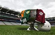 21 July 2022; The Sam Maguire cup with the Kerry and Galway jerseys at Croke Park in advance of the GAA All-Ireland Senior Football Championship Final match between Kerry and Galway in Dublin on Sunday. Photo by Brendan Moran/Sportsfile