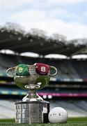 21 July 2022; The Sam Maguire cup with the Kerry and Galway jerseys at Croke Park in advance of the GAA All-Ireland Senior Football Championship Final match between Kerry and Galway in Dublin on Sunday. Photo by Brendan Moran/Sportsfile