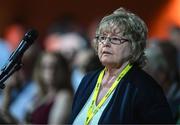 23 July 2022; FAI honorary life member Pauline O'Shaughnessy speaking during the annual general meeting of the Football Association of Ireland at the Mansion House in Dublin. Photo by Stephen McCarthy/Sportsfile