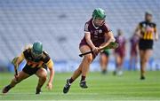23 July 2022; Catherine Finnerty of Galway gets away from Michelle Teehan of Kilkenny during the Glen Dimplex Senior Camogie All-Ireland Championship Semi-Final match between Galway and Kilkenny at Croke Park in Dublin. Photo by Piaras Ó Mídheach/Sportsfile