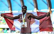 23 July 2022; Maro Arop of Canada celebrates winning bronze in the men's 800m final during day nine of the World Athletics Championships at Hayward Field in Eugene, Oregon, USA. Photo by Sam Barnes/Sportsfile