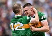 24 July 2022; Kerry players Seán O'Shea, right, and Stephen O'Brien celebrate after their side's victory in the GAA Football All-Ireland Senior Championship Final match between Kerry and Galway at Croke Park in Dublin. Photo by Piaras Ó Mídheach/Sportsfile