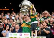 24 July 2022; Kerry's Paul Geaney and his son Paidí lift the Sam Maguire Cup after the GAA Football All-Ireland Senior Championship Final match between Kerry and Galway at Croke Park in Dublin. Photo by Stephen McCarthy/Sportsfile