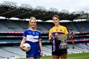 26 July 2022; In attendance at a photocall ahead of the TG4 All-Ireland Intermediate Ladies Football Championship Final on Sunday next are Aimee Kelly of Laois and Roisin Murphy of Wexford at Croke Park in Dublin. Photo by David Fitzgerald/Sportsfile