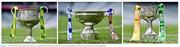 26 July 2022; The Senior cup, The Intermediate cup and The Junior cup are seen ahead of the TG4 All-Ireland Junior, Intermediate and Ladies Senior Football Championship Finals on Sunday next at Croke Park in Dublin. Photo by David Fitzgerald/Sportsfile