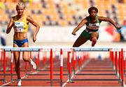 28 July 2022; Okwu Backari of Team Ireland competing in the girls 100m hurdles event during day four of the 2022 European Youth Summer Olympic Festival at Banská Bystrica, Slovakia. Photo by Eóin Noonan/Sportsfile