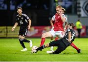 28 July 2022; Eoin Doyle of St Patrick's Athletic in action against Klemen Pucko of Mura during the UEFA Europa Conference League 2022/23 Second Qualifying Round Second Leg match between Mura and St Patrick's Athletic at Mestni Stadion Fazanerija in Murska Sobota, Slovenia. Photo by Vid Ponikvar/Sportsfile