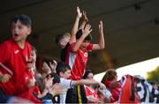 28 July 2022; Sligo supporters celebrate after the UEFA Europa Conference League 2022/23 Second Qualifying Round First Leg match between Sligo Rovers and Motherwell at The Showgrounds in Sligo. Photo by David Fitzgerald/Sportsfile