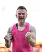 28 July 2022; David Cawley of Sligo celebrates after the UEFA Europa Conference League 2022/23 Second Qualifying Round First Leg match between Sligo Rovers and Motherwell at The Showgrounds in Sligo. Photo by David Fitzgerald/Sportsfile