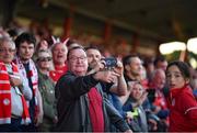 28 July 2022; A Sligo Rovers supporter gestures to the referee in the final moments during the UEFA Europa Conference League 2022/23 Second Qualifying Round First Leg match between Sligo Rovers and Motherwell at The Showgrounds in Sligo. Photo by David Fitzgerald/Sportsfile