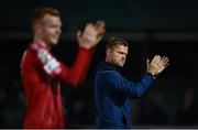 29 July 2022; Shelbourne manager Damien Duff applauds the support after the Extra.ie FAI Cup First Round match between Bray Wanderers and Shelbourne at Carlisle Grounds in Bray, Wicklow. Photo by David Fitzgerald/Sportsfile