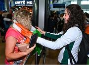31 July 2022; Nicole Dinan of Team Ireland with her mother Joan after arriving home from the 2022 European Youth Summer Olympic Festival at Dublin Airport in Dublin. Photo by Eóin Noonan/Sportsfile