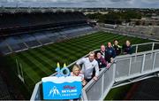 5 August 2022; In attendance, from left are, GAA Museum Events Manager Julianne McKeigue, Limerick hurler Cian Lynch, Galway camogie player Ailish O’Reilly Croke Park Stadium Director Peter McKenna, Dublin ladies footballer Hannah Tyrrell, Tyrone footballer Kieran McGeary and Tour Guide Gerry McGarry on the Skyline in Croke Park, Dublin as the GAA Museum celebrates 10 years of the Kellogg's Skyline Tours. For a full list of events over the coming months, visit www.crokepark.ie/skyline. Photo by David Fitzgerald/Sportsfile