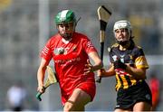 7 August 2022; Hannah Looney of Cork gets away from Michaela Kenneally of Kilkenny during the Glen Dimplex All-Ireland Senior Camogie Championship Final match between Cork and Kilkenny at Croke Park in Dublin. Photo by Piaras Ó Mídheach/Sportsfile