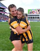 7 August 2022; Tiffanie Fitzgerald, left, and Niamh Phelan of Kilkenny after their side's victory induring the Glen Dimplex All-Ireland Senior Camogie Championship Final match between Cork and Kilkenny at Croke Park in Dublin. Photo by Seb Daly/Sportsfile