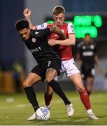 11 August 2022; Bradley De Nooijer of CSKA Sofia in action against Chris Forrester of St Patrick's Athletic during the UEFA Europa Conference League third qualifying round second leg match between St Patrick's Athletic and CSKA Sofia at Tallaght Stadium in Dublin. Photo by Stephen McCarthy/Sportsfile