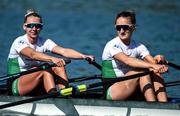 12 August 2022; Margaret Cremen, right, and Lydia Heaphy of Ireland after winning in their Lightweight Women's Double Sculls Repechage during day 2 of the European Championships 2022 at Olympic Regatta Centre in Munich, Germany. Photo by Ben McShane/Sportsfile