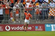 23 May 2004; Steven McDonnell, Armagh, celebrates after scoring his sides first goal. Bank of Ireland Ulster Senior Football Championship, Monaghan v Armagh, St. Tighernach's Park, Clones, Co. Monaghan. Picture credit; Damien Eagers / SPORTSFILE