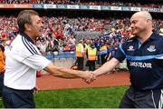 11 August 2013; Cork manager Jimmy Barry Murphy shakes hands with Dublin manager Anthony Daly after the game. GAA Hurling All-Ireland Senior Championship, Semi-Final, Dublin v Cork, Croke Park, Dublin. Photo by Sportsfile