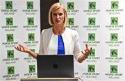 17 August 2022; Senator Pippa Hackett, Minister of State at the Department of Agriculture, Food and the Marine, speaking during the launch of ‘The Business of Breeding’ Report at the Clayton Hotel on Burlington Road in Dublin. Photo by Sam Barnes/Sportsfile