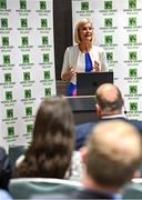 17 August 2022; Senator Pippa Hackett, Minister of State at the Department of Agriculture, Food and the Marine, speaking during the launch of ‘The Business of Breeding’ Report at the Clayton Hotel on Burlington Road in Dublin. Photo by Sam Barnes/Sportsfile