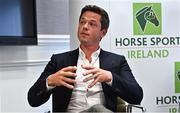 17 August 2022; Breeder John Carey speaking during the launch of ‘The Business of Breeding’ Report at the Clayton Hotel on Burlington Road in Dublin. Photo by Sam Barnes/Sportsfile