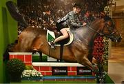 17 August 2022; Chloe Lane, aged 11, from Craughwell, Galway, visits the Horse Sport Ireland trade stand during the Dublin Horse Show at the RDS in Dublin. Photo by Sam Barnes/Sportsfile