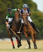 28 August 2022; Michael Connolly of Keelings and Siobhan Herbst of Glenpatrick during the Freebooters Cup match between Glenpatrick and Keelings at the All Ireland Polo Club in Phoenix Park, Dublin. Photo by Ramsey Cardy/Sportsfile