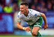 28 August 2022; Andy Lyons of Shamrock Rovers celebrates after scoring his side's second goal during the Extra.ie FAI Cup second round match between Drogheda United and Shamrock Rovers at Head in the Game Park in Drogheda, Louth. Photo by Ben McShane/Sportsfile