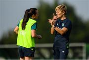29 August 2022; Manager Vera Pauw with Áine O'Gorman during a Republic of Ireland Women training session at the FAI National Training Centre in Abbotstown, Dublin. Photo by Stephen McCarthy/Sportsfile