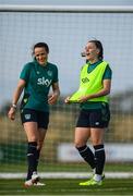 29 August 2022; Lucy Quinn, right, and Áine O'Gorman during a Republic of Ireland Women training session at the FAI National Training Centre in Abbotstown, Dublin. Photo by Stephen McCarthy/Sportsfile