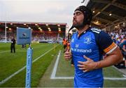 2 September 2022; Charlie Ngatai of Leinster runs onto the pitch before the pre-season friendly match between Harlequins and Leinster at Twickenham Stoop in London, England. Photo by Brendan Moran/Sportsfile