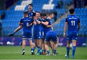 3 September 2022; Leinster players, including Dylan Kelly, top, and Sam Mills, 8, celebrate after their side's victory in the U18 Clubs Age-Grade Interprovincial Series match between Leinster and Ulster at Energia Park in Dublin. Photo by Ben McShane/Sportsfile