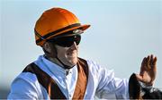 10 September 2022; Jockey Billy Lee after winning the Coolmore America Justify Matron Stakes with Pearls Galore on day one of the Longines Irish Champions Weekend at Leopardstown Racecourse in Dublin. Photo by Seb Daly/Sportsfile