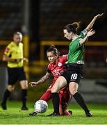 10 September 2022; Pearl Slattery of Shelbourne in action against Karen Duggan of Peamount United during the SSE Airtricity League Women's National League match between Shelbourne and Peamount United at Tolka Park in Dublin. Photo by Sam Barnes/Sportsfile