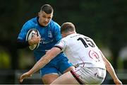 16 September 2022; Chris Cosgrave of Leinster is tackled by Shea O’Brien of Ulster during the A Interprovinical match between Leinster A and Ulster A at Templeville Road in Dublin. Photo by Brendan Moran/Sportsfile