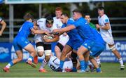 16 September 2022; James McNabney of Ulster is tackled by Matthew Lynch of Leinster during the A Interprovinical match between Leinster A and Ulster A at Templeville Road in Dublin. Photo by Tyler Miller/Sportsfile