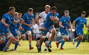 16 September 2022; Liam Molony of Leinster is tackled by Lorcan McLaughlin of Ulster during the A Interprovinical match between Leinster A and Ulster A at Templeville Road in Dublin. Photo by Brendan Moran/Sportsfile