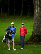 22 September 2022; Olivia Costello of Ireland with her caddy and father Michael Costello during round one of the KPMG Women's Irish Open Golf Championship at Dromoland Castle in Clare. Photo by Brendan Moran/Sportsfile