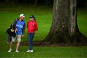 22 September 2022; Olivia Costello of Ireland with her caddy and father Michael Costello during round one of the KPMG Women's Irish Open Golf Championship at Dromoland Castle in Clare. Photo by Brendan Moran/Sportsfile