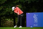 22 September 2022; Leona Maguire of Ireland watches her drive from the second tee box during round one of the KPMG Women's Irish Open Golf Championship at Dromoland Castle in Clare. Photo by Brendan Moran/Sportsfile